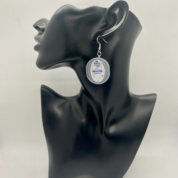 Philadelphia Cream Cheese Earrings - Bagel Earrings - Mini Brands Food Earrings - Picture 5 of 6